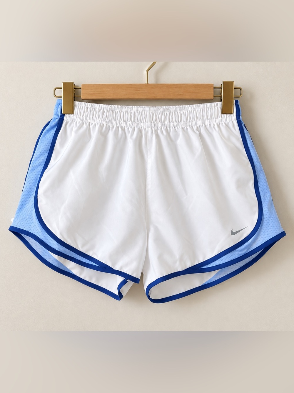 Nike White Athletic Shorts with Blue Trim